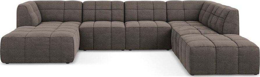 Hnědá rohová pohovka z textilie bouclé (do 