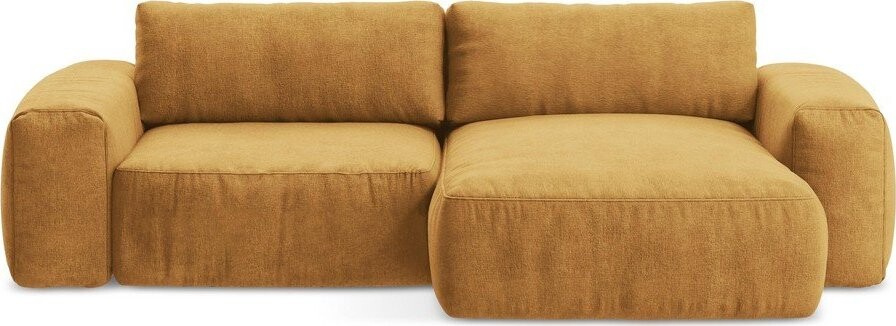 Žinylková rozkládací rohová pohovka v hořčicové barvě (pravý roh/s lenoškou) Kuki – Makamii