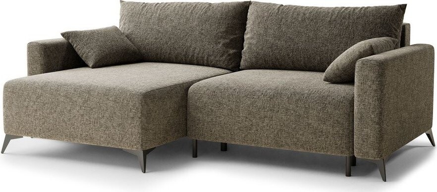 Hnědá žinylková rozkládací/s úložným prostorem rohová pohovka (levý roh/s lenoškou) Leon – Maison de Rêve