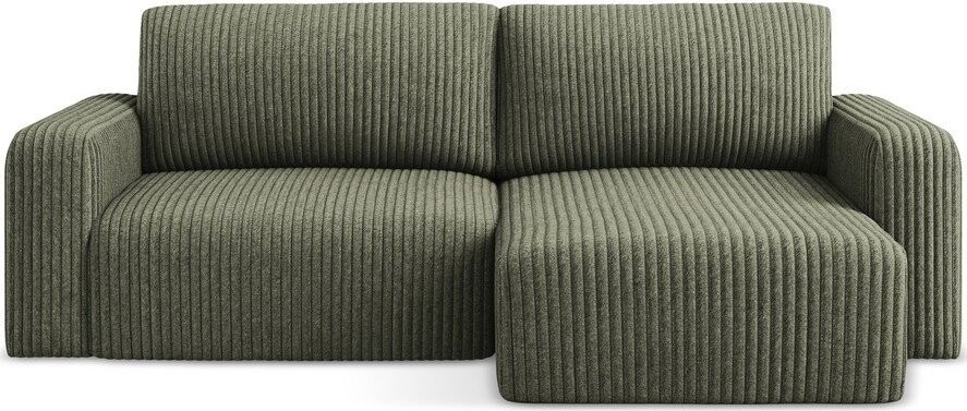 Zelená manšestrová rozkládací/s úložným prostorem rohová pohovka (pravý roh/s lenoškou) Kona – Makamii