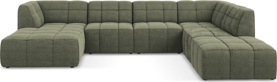 Zelená rohová pohovka z textilie bouclé (do 