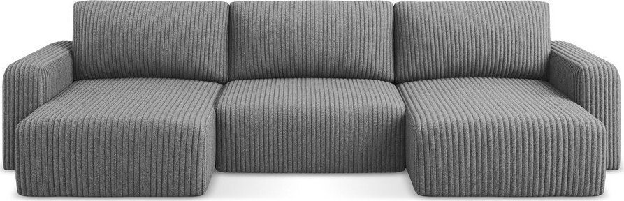 Šedá manšestrová rozkládací/s úložným prostorem rohová pohovka (do 