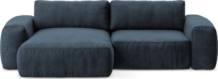 Tmavě modrá žinylková rozkládací rohová pohovka (levý roh/s lenoškou) Kuki – Makamii