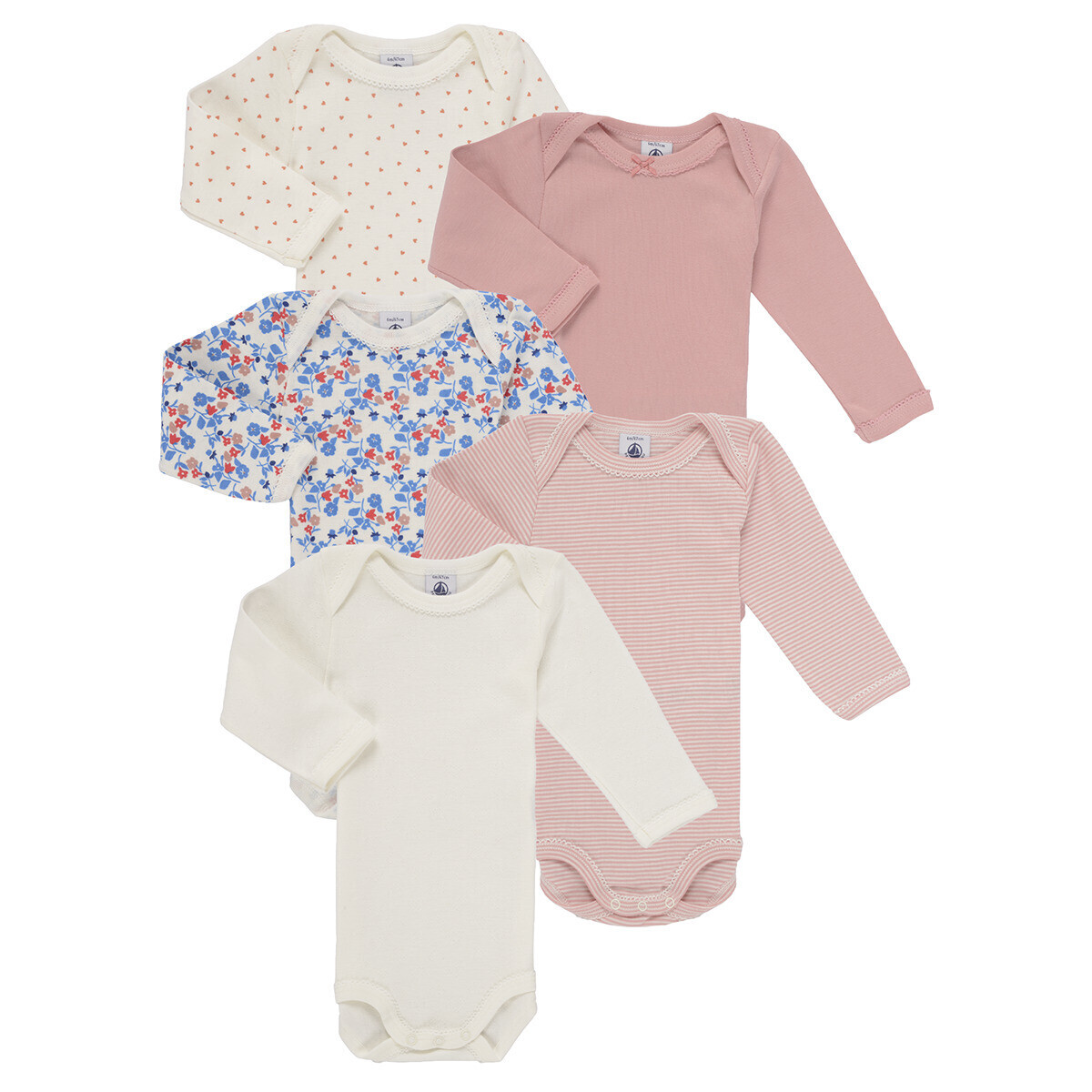 Petit Bateau  5 BODIES US ML  Růžová