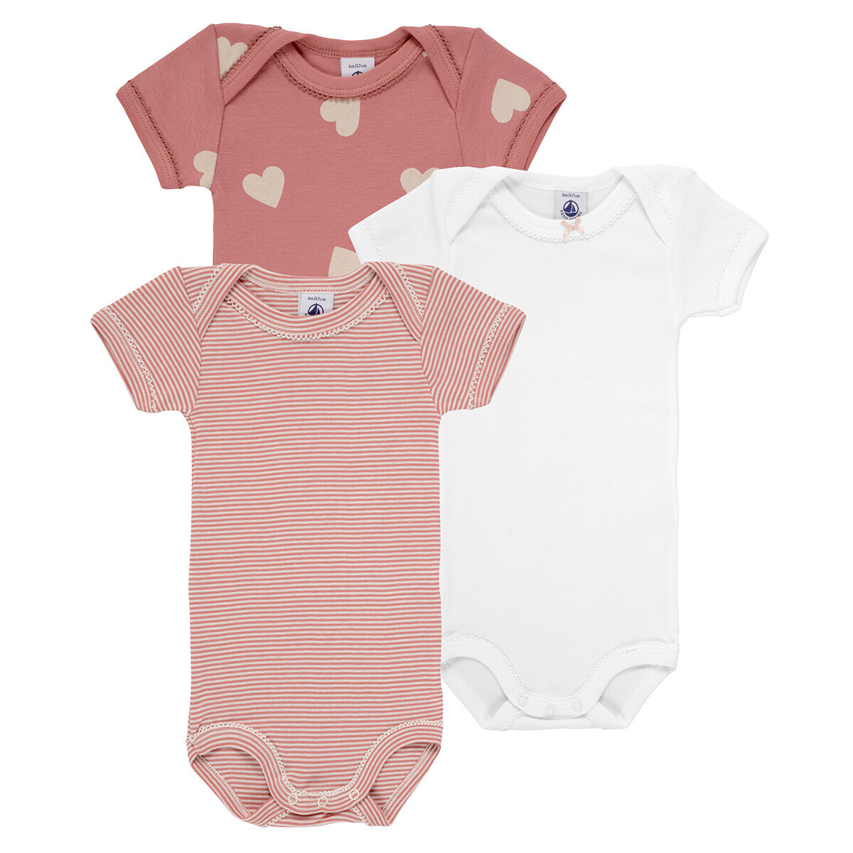 Petit Bateau  3 BODIES US MC  Růžová