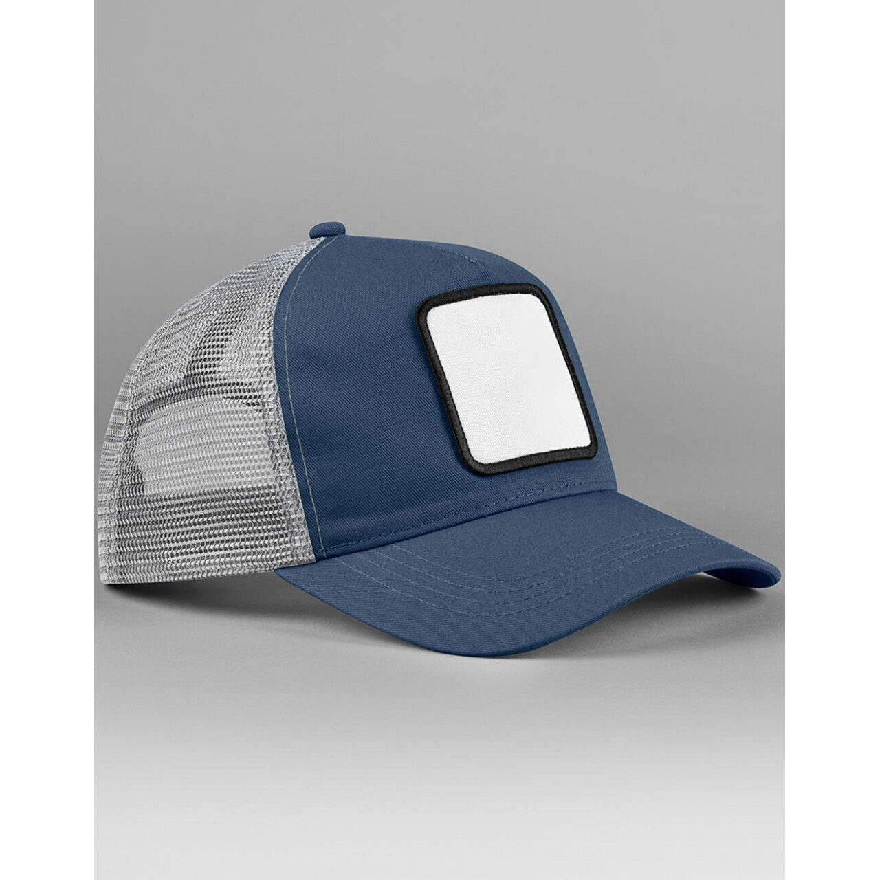 Kšiltovka Beechfield Appliqué Patch 5 Panel Trucker - modrá-šedá