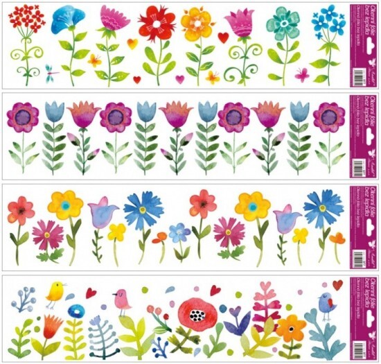 Anděl Okenní fólie s glitry - pruh - kytky - 977