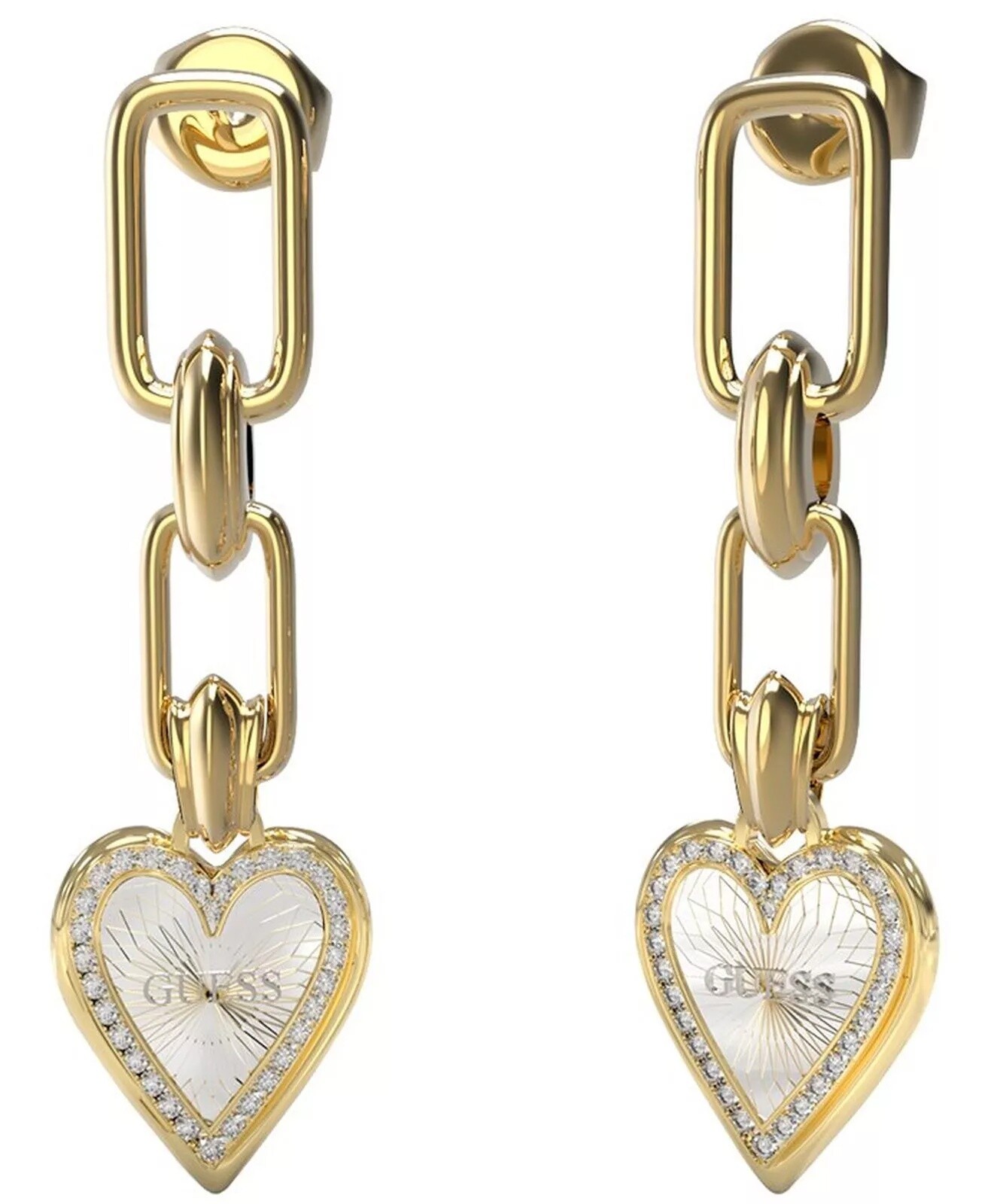 Guess Romantické pozlacené náušnice se zirkony Love Me Tender JUBE03236JWYGRHT-U