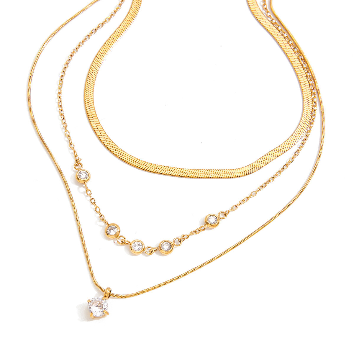 Troli Trojitý pozlacený náhrdelník se zirkony VJDN0308010