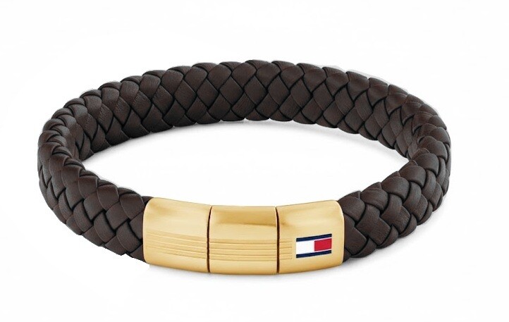 Tommy Hilfiger Hnědý kožený náramek s pozlaceným zapínáním 2790671