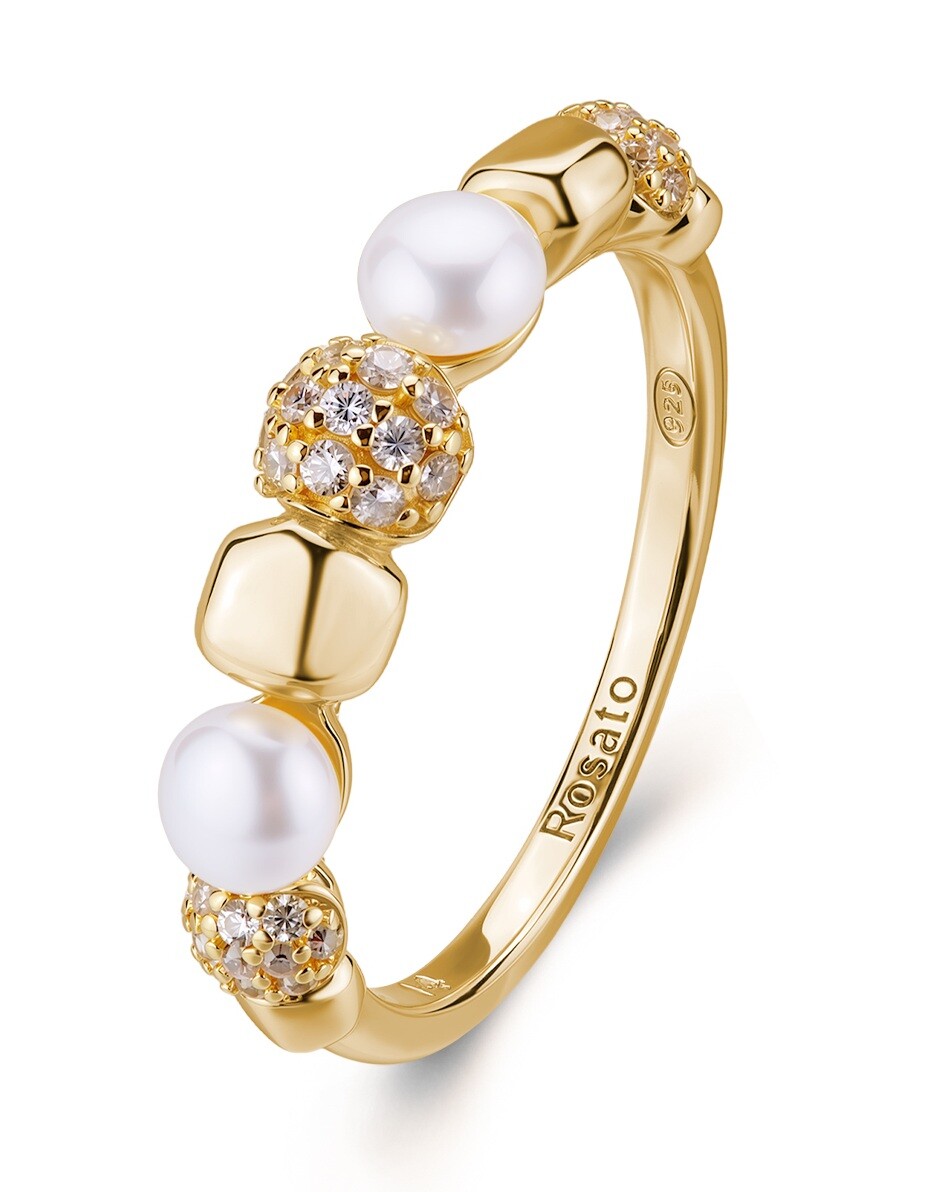 Rosato Jedinečný pozlacený prsten s pravými perlami a zirkony Azzurra RZAZ039 50 mm