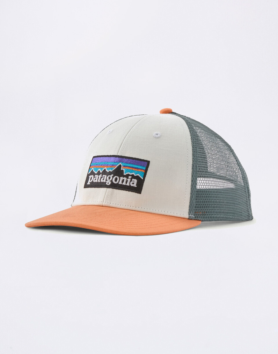 Patagonia P-6 Logo LoPro Trucker Hat White w/Peach Sherbet