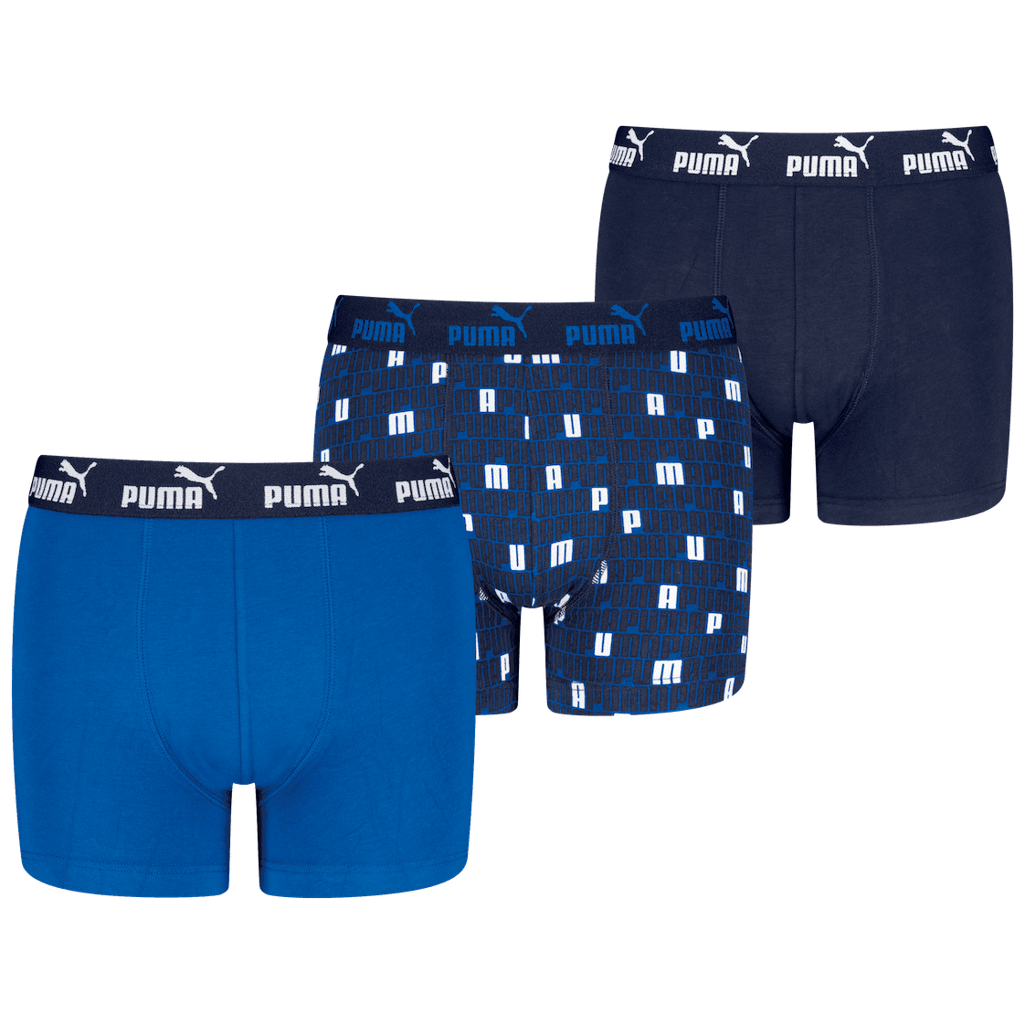 Chlapecké boxerky Puma Elements Printed Boxers 3P Dětská velikost: 128 / Barva: modrá/světle modrá