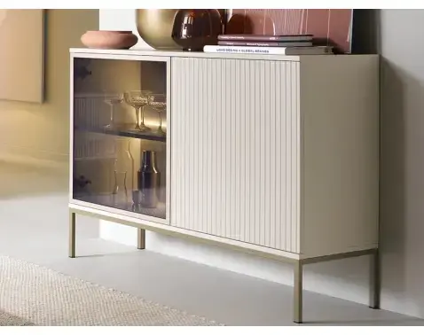 Skříňka Sento, kašmírově béžová/šampaň, s osvětlením