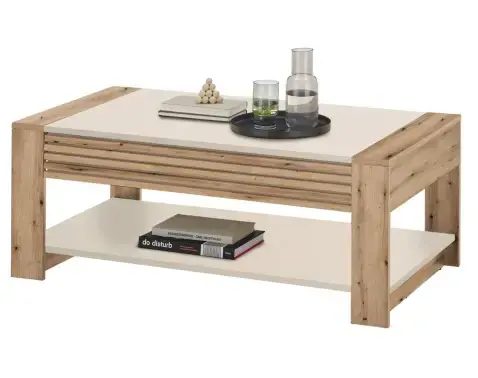 Konferenční stolek se šuplíkem Felipe, dub evoke/béžový kašmír