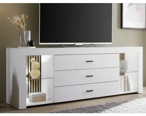 TV stolek Rosalie, bílý/dub evoke, s osvětlením