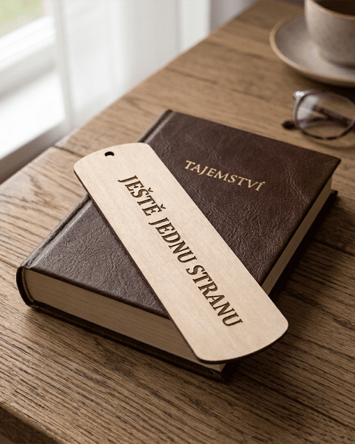 Dřevěná záložka 5x15 cm „Ještě jednu stranu“ – originální dárek pro knihomoly