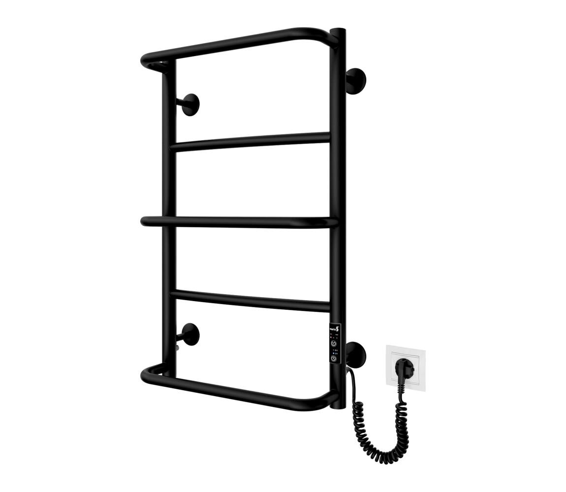 Mario-Radiators Koupelnový žebříkový radiátor LUX 65W/230V 65x43 cm nerez/černá pravá 2.3.0313.10.BM