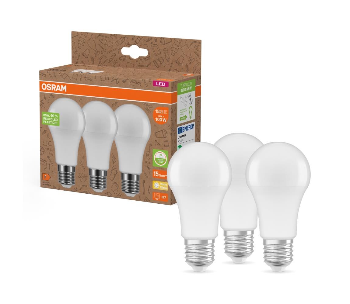 SADA 3x LED Žárovka z recyklovaného plastu A100 E27/14W/230V 2700K - Osram 4099854353529