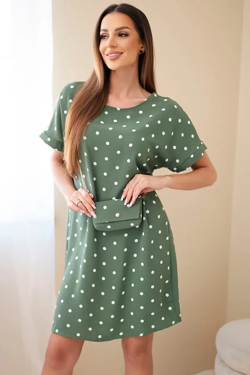 Dámské šaty Kesi s tečkovaným vzorem a kabelkou khaki
