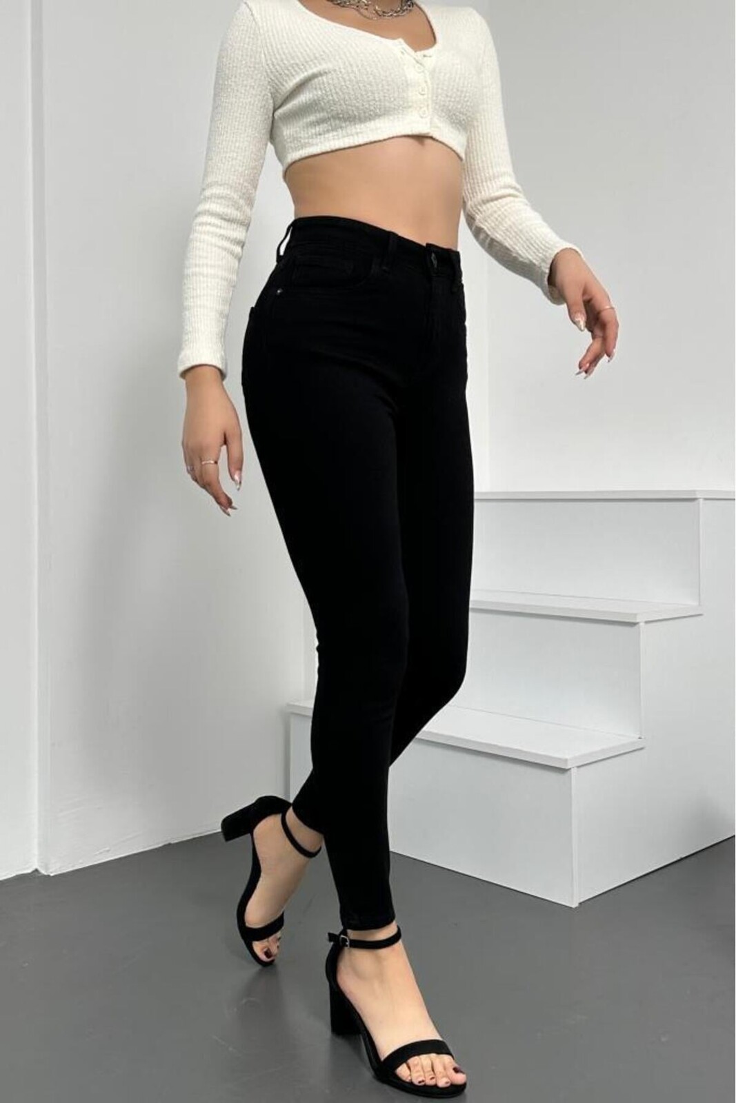 Dewberry Skinny Fit Rifle s vysokým pasem - Černé