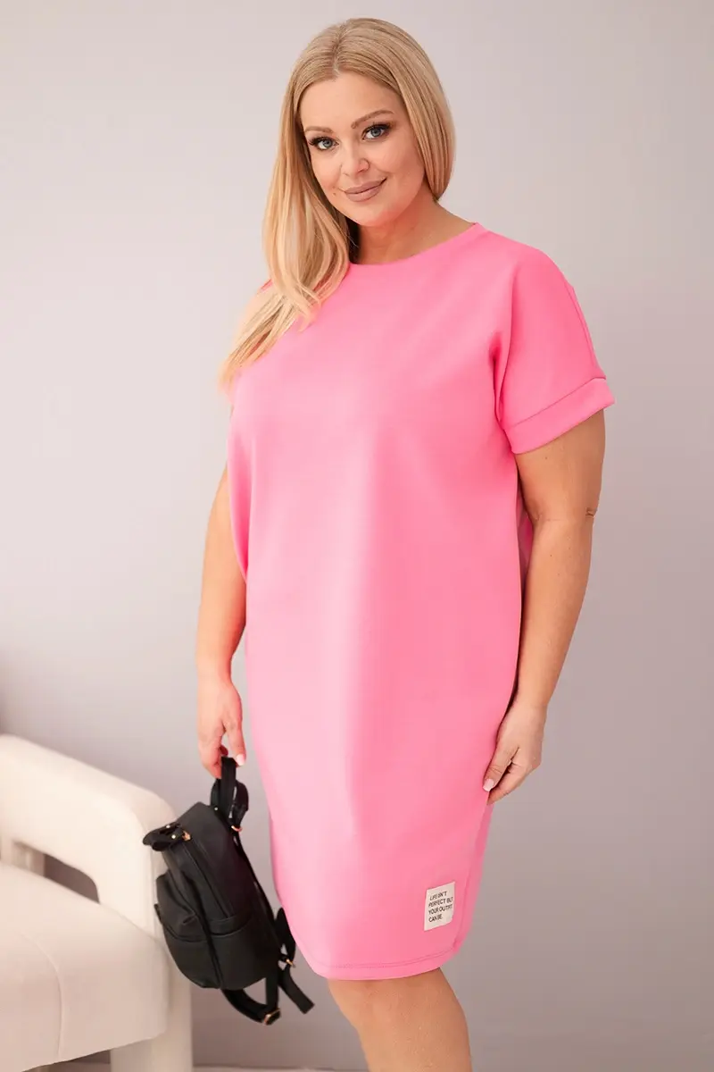 Kesi Plus Size šaty s krátkým rukávem, růžové