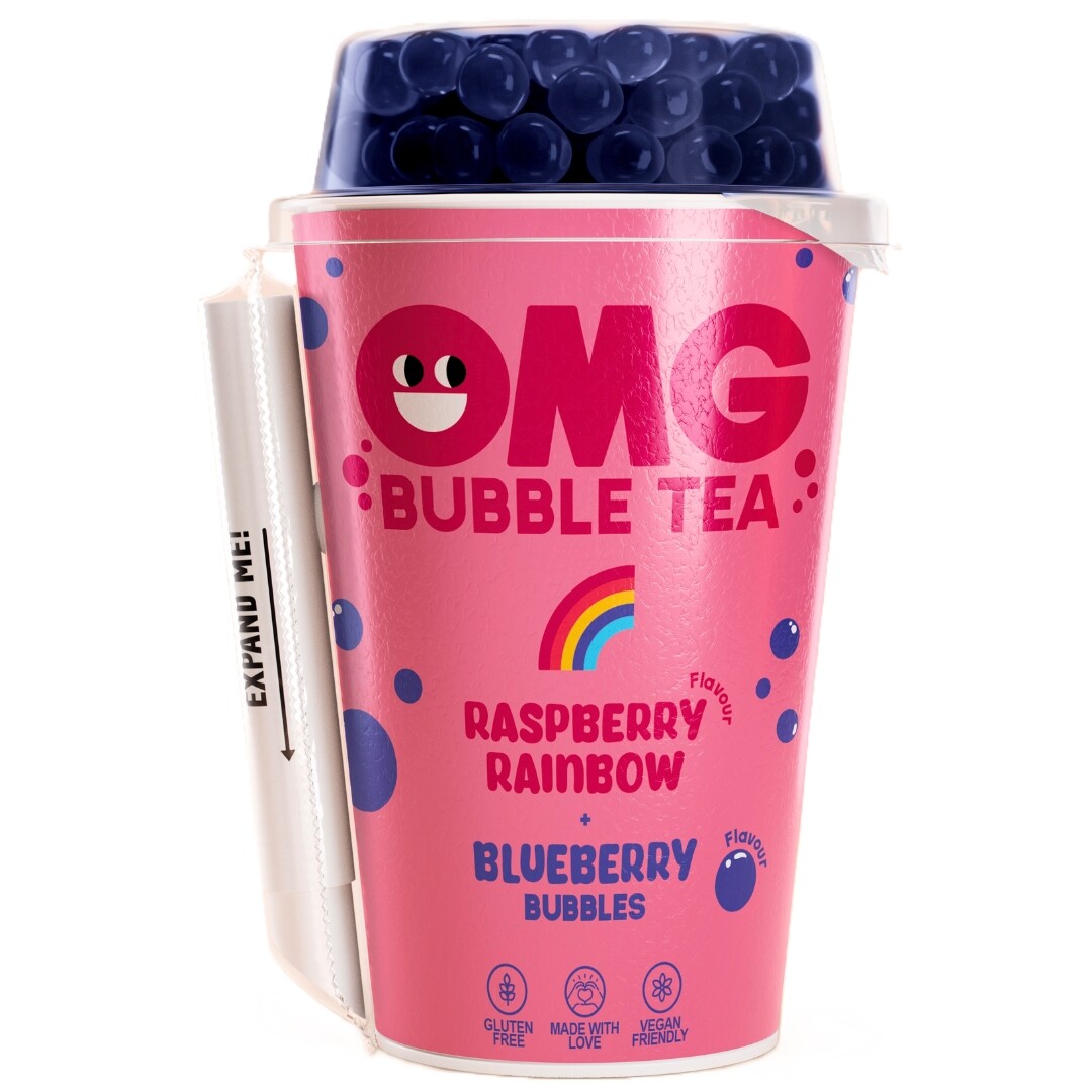 OMG Bubble tea - Malinový nealkoholický nápoj s borůvkovými kuličkami 265 ml