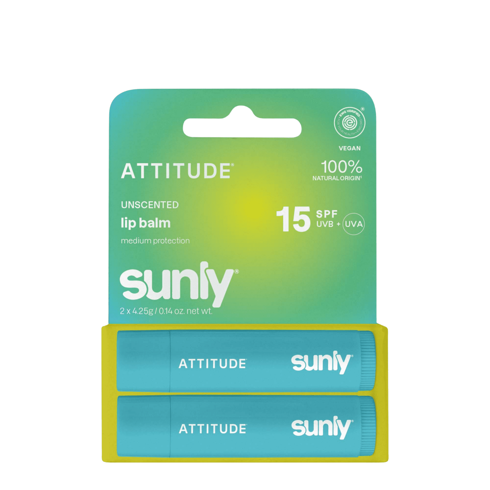 ATTITUDE Minerální balzám na rty Sunly SPF 15 bez vůně  - duopack 2 x 4.25 g
