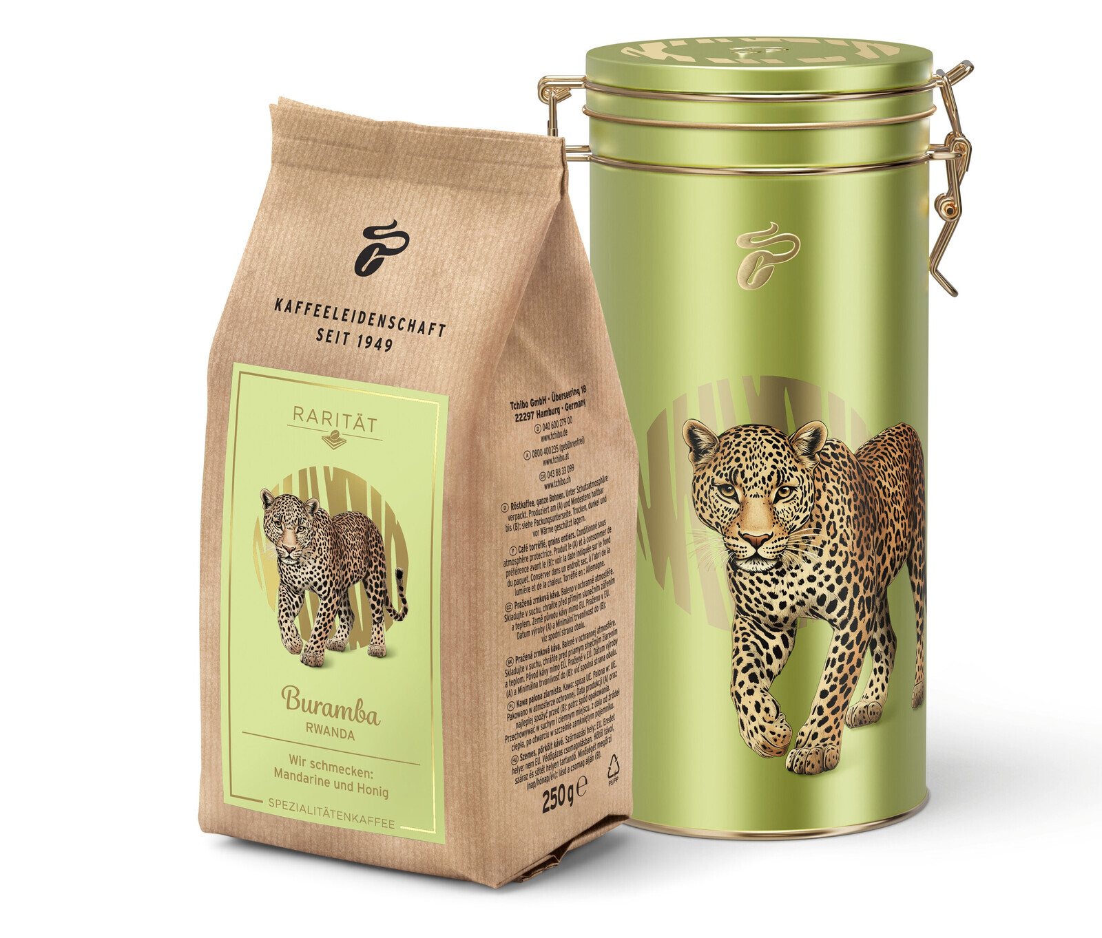 Tchibo - Raritní káva »Buramba Rwanda« včetně dózy na kávu - Intenzita: 4/6