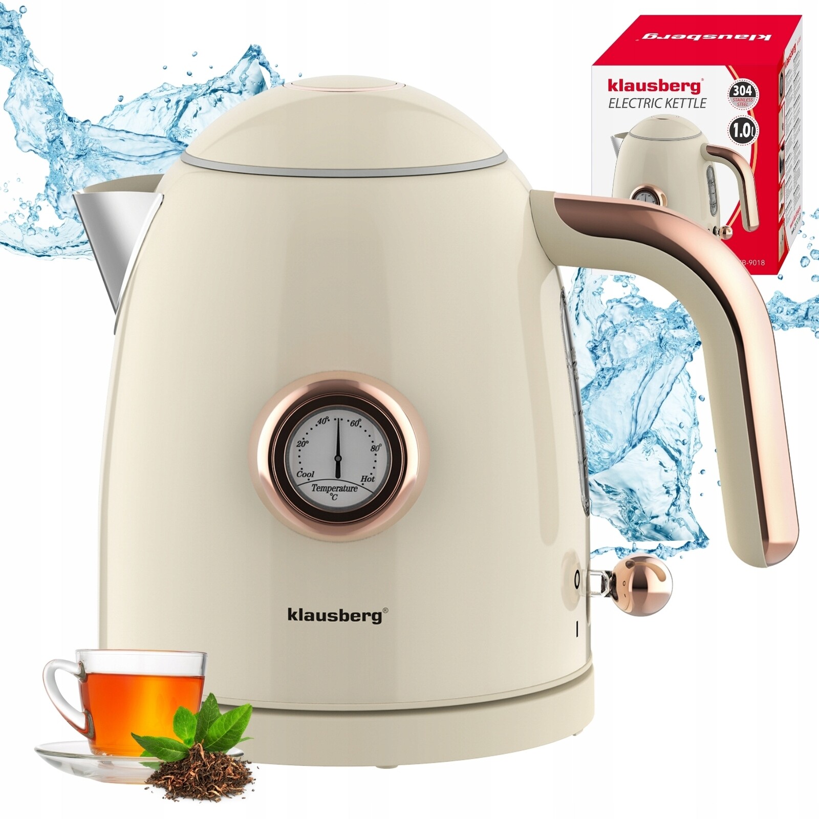 Elektrická varná konvice 1.0 l Retro bezdrátový teploměr Klausberg KB-9018