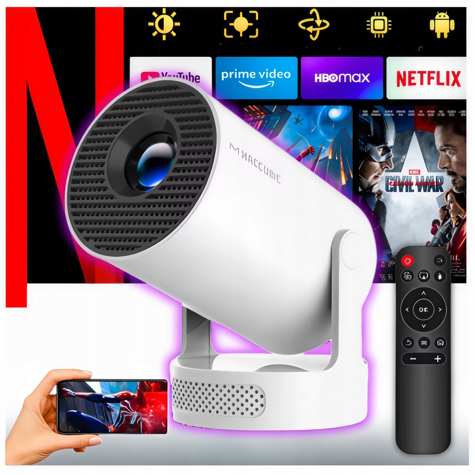 Projektor Přenosný WiFi Led HY300 Pro+plus Android Otočný+e-kniha