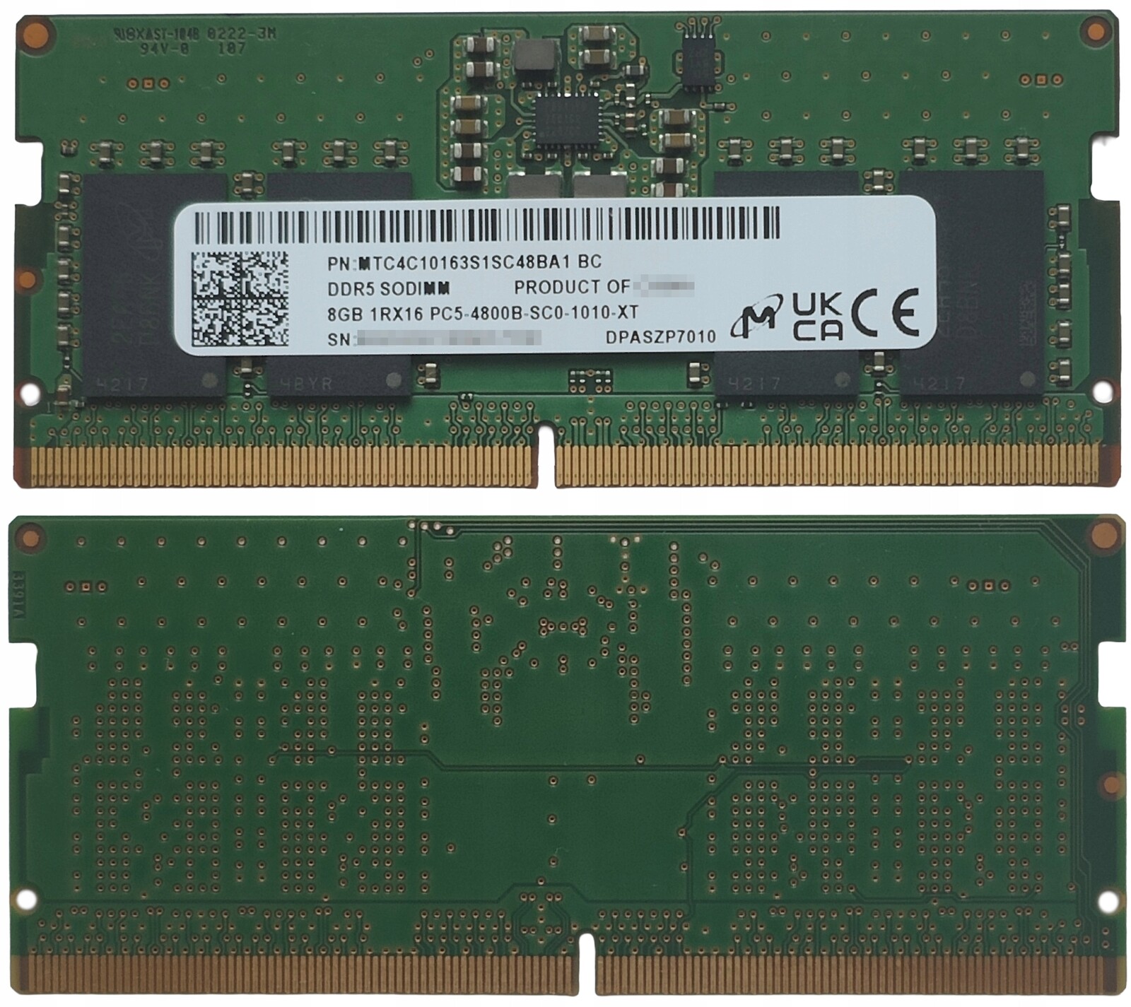 (n) 8 Gb 1*8 Gb Micron DDR5 4800MHz 1,1V MTC4C10163S1SC48BA1