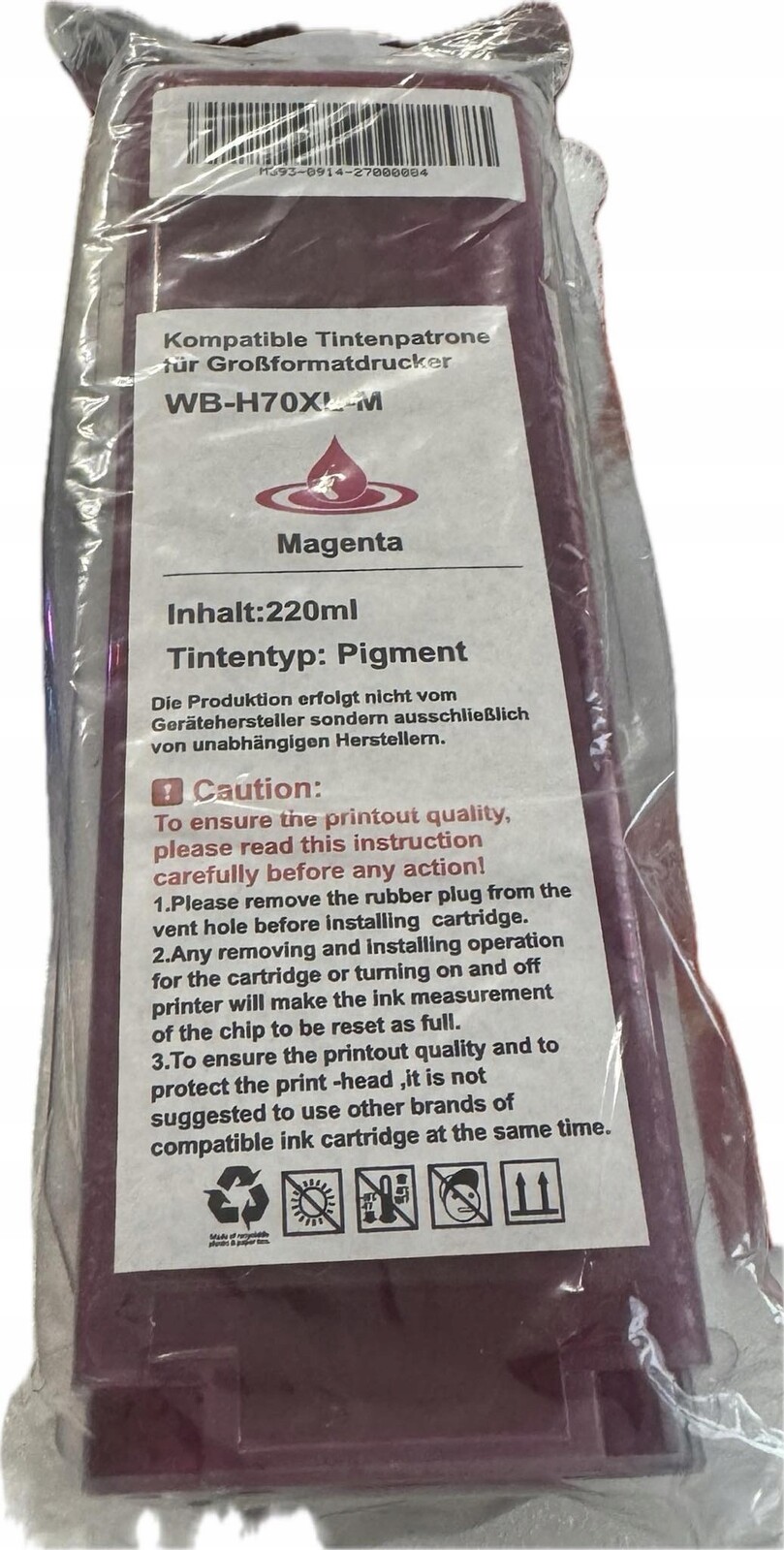 Inkoust Magenta 220 ml WB-H70XL-M Grobformatdrucker