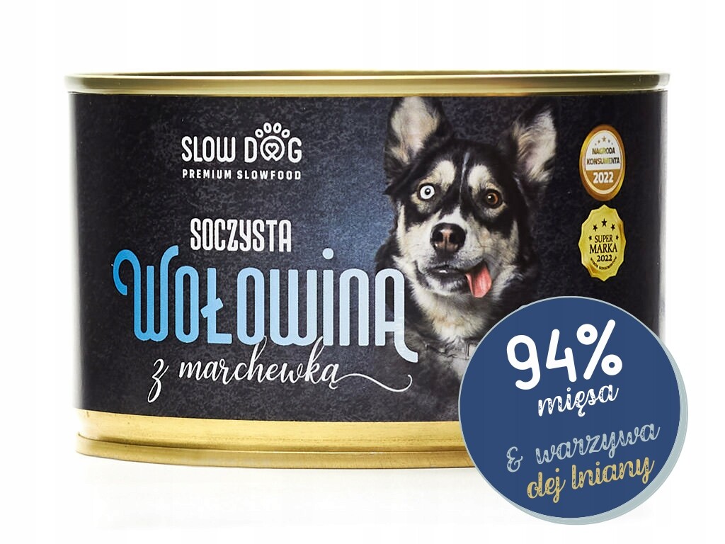 Vlhké krmivo Slowdog Šťavnaté hovězí maso s mrkví 93,5 % masa-6 x 410 g Dárek
