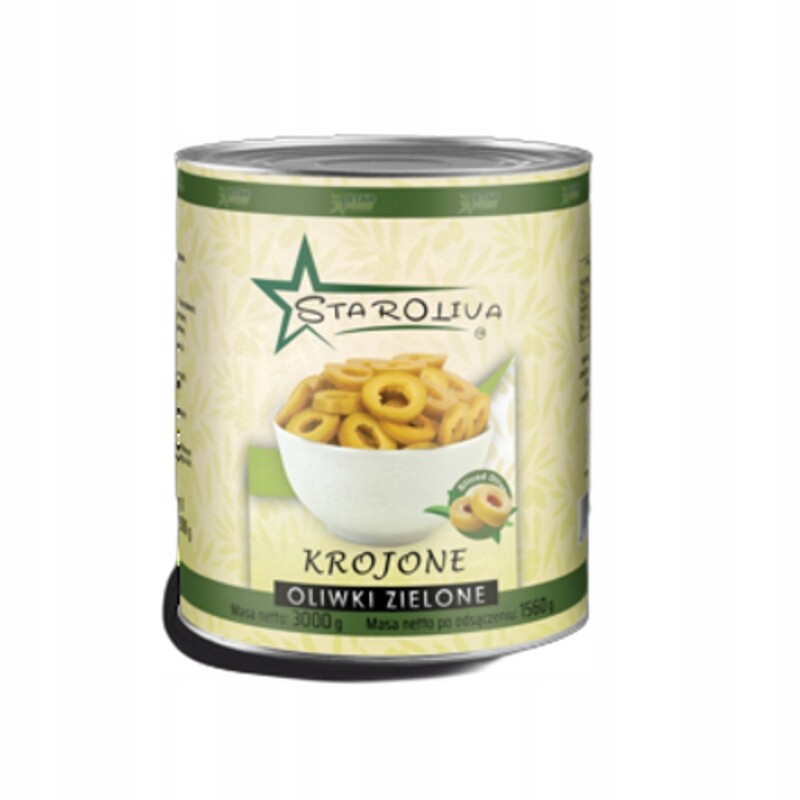 Zelené olivy krájené v nálevu 3000/1560 g Staroliva