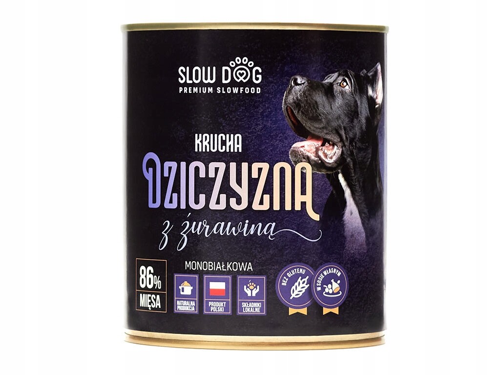Vlhké krmivo Slow Dog Křehká zvěřina s brusinkami – 86 % masa-6 x 850 g Dárek
