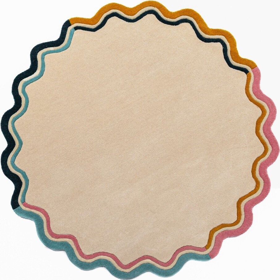 Ručně tkaný vlněný kulatý koberec v přírodní barvě ø 180 cm Leo Scallop – Flair Rugs