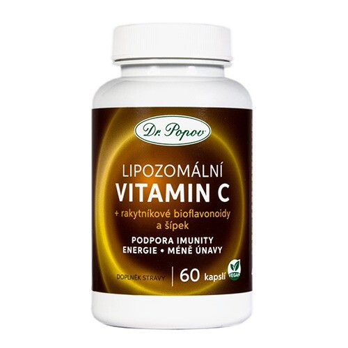 Lipozomální vitamin C s rakytníkem a šípkem, 60 kapslí Dr. Popov