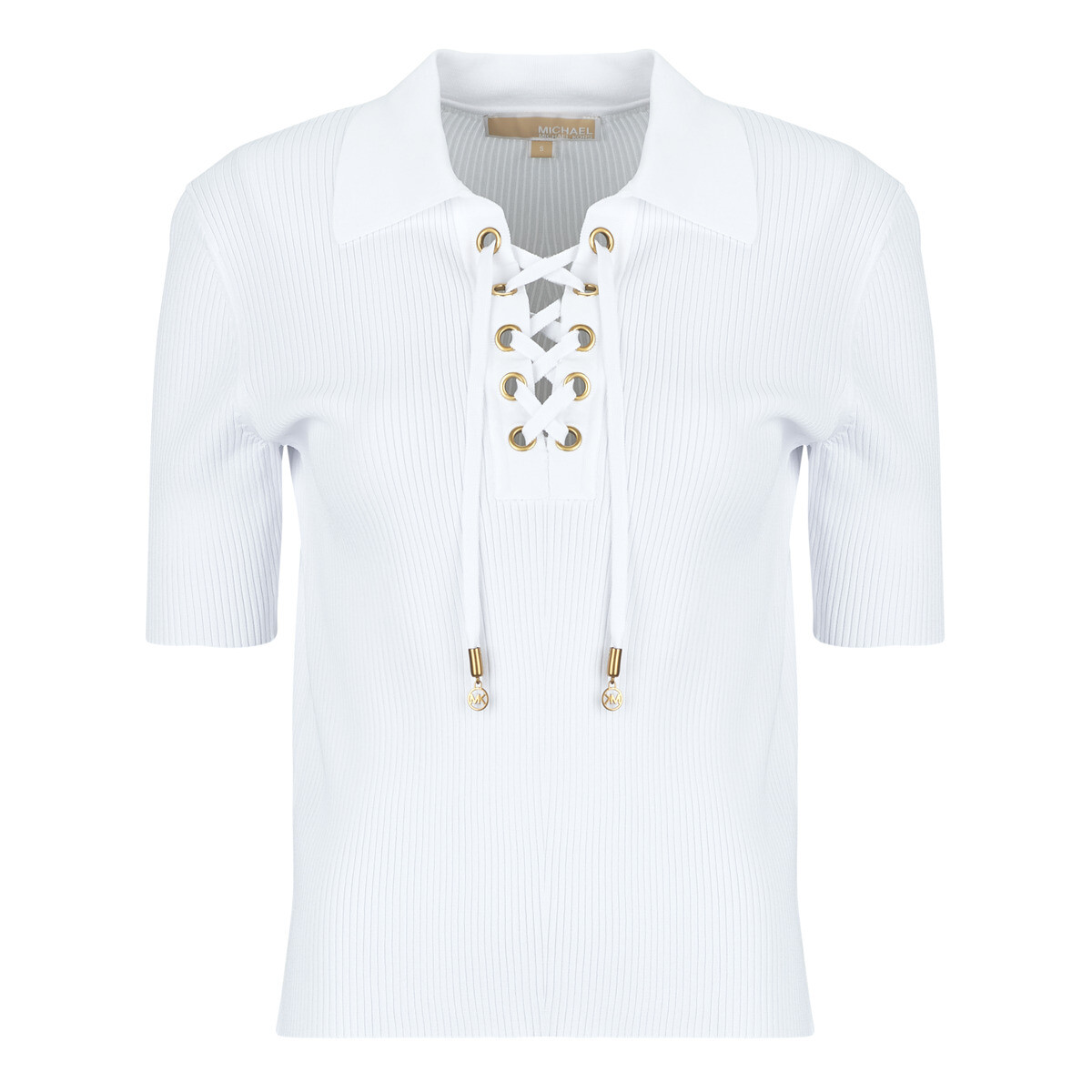 MICHAEL Michael Kors  LACE UP SS POLO TOP  Bílá