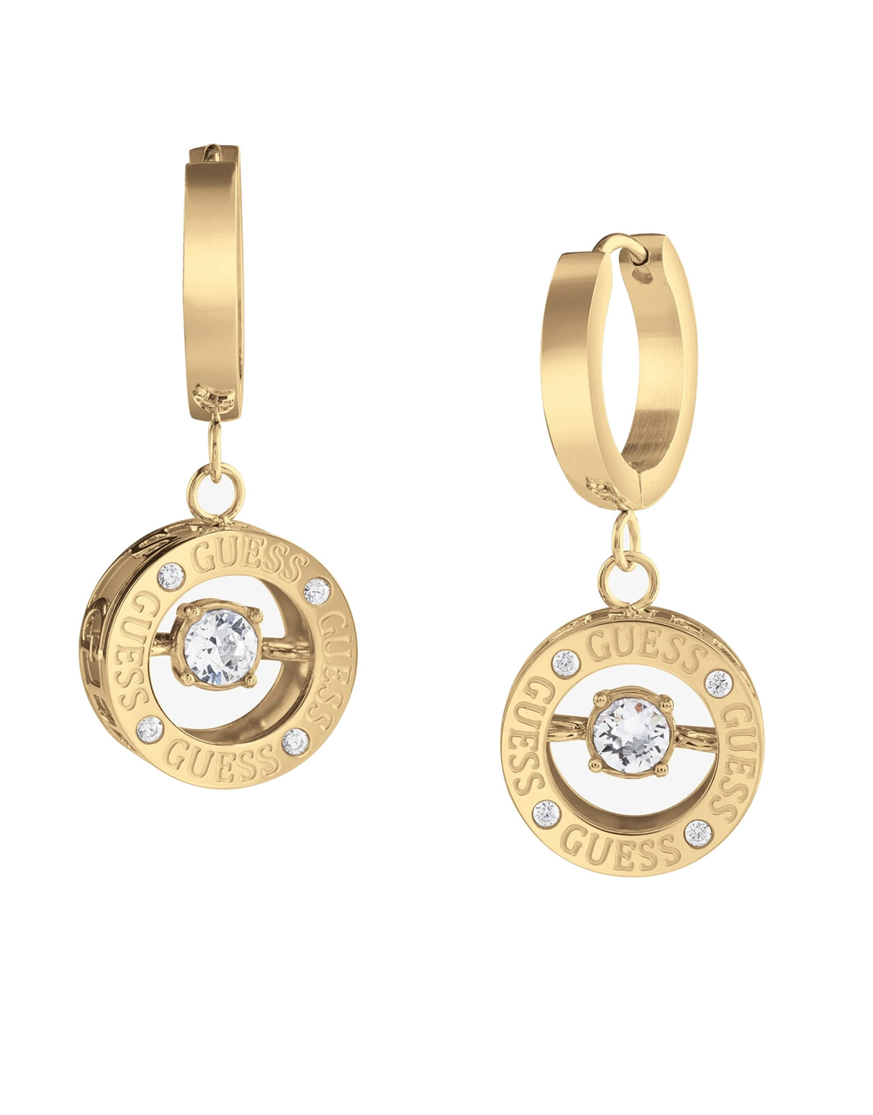 Guess Pozlacené náušnice kruhy Solitaire JUBE01463JWYGT/U