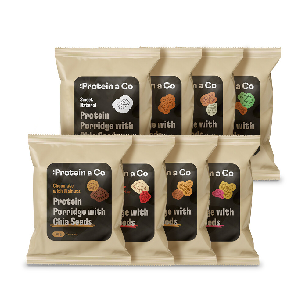Protein a Co Ochutnávkový balíček - Proteinové kaše s chia 8 × 80 g