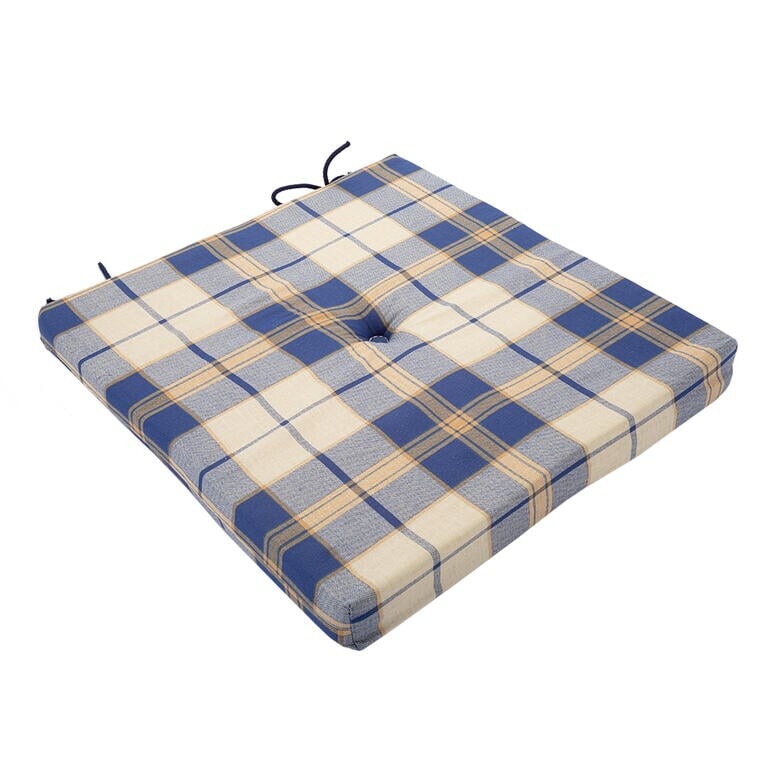 Podsedák na židli BOMBAY KÁRO s tkanicemi modro béžový