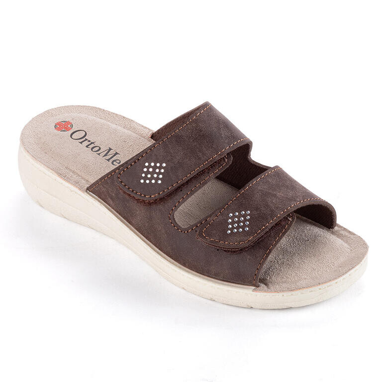 Dámské pantofle na klínku s kamínky hnědé