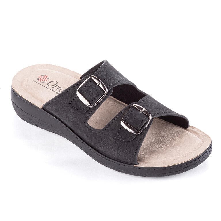 Dámské pantofle na klínku se 2 přezkami černé