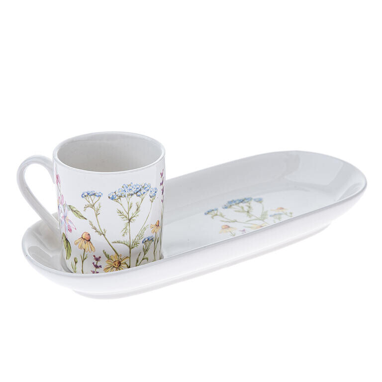 Porcelánový esspreso hrnek s podtáckem LUČNÍ KVĚTY 90 ml