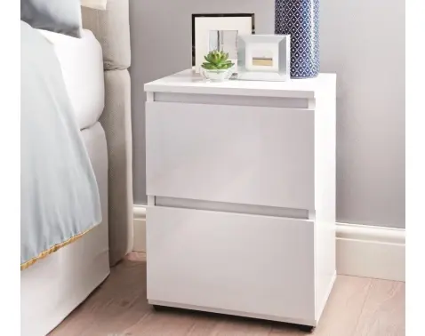 Noční stolek se 2 šuplíky Lina, leskle bílý