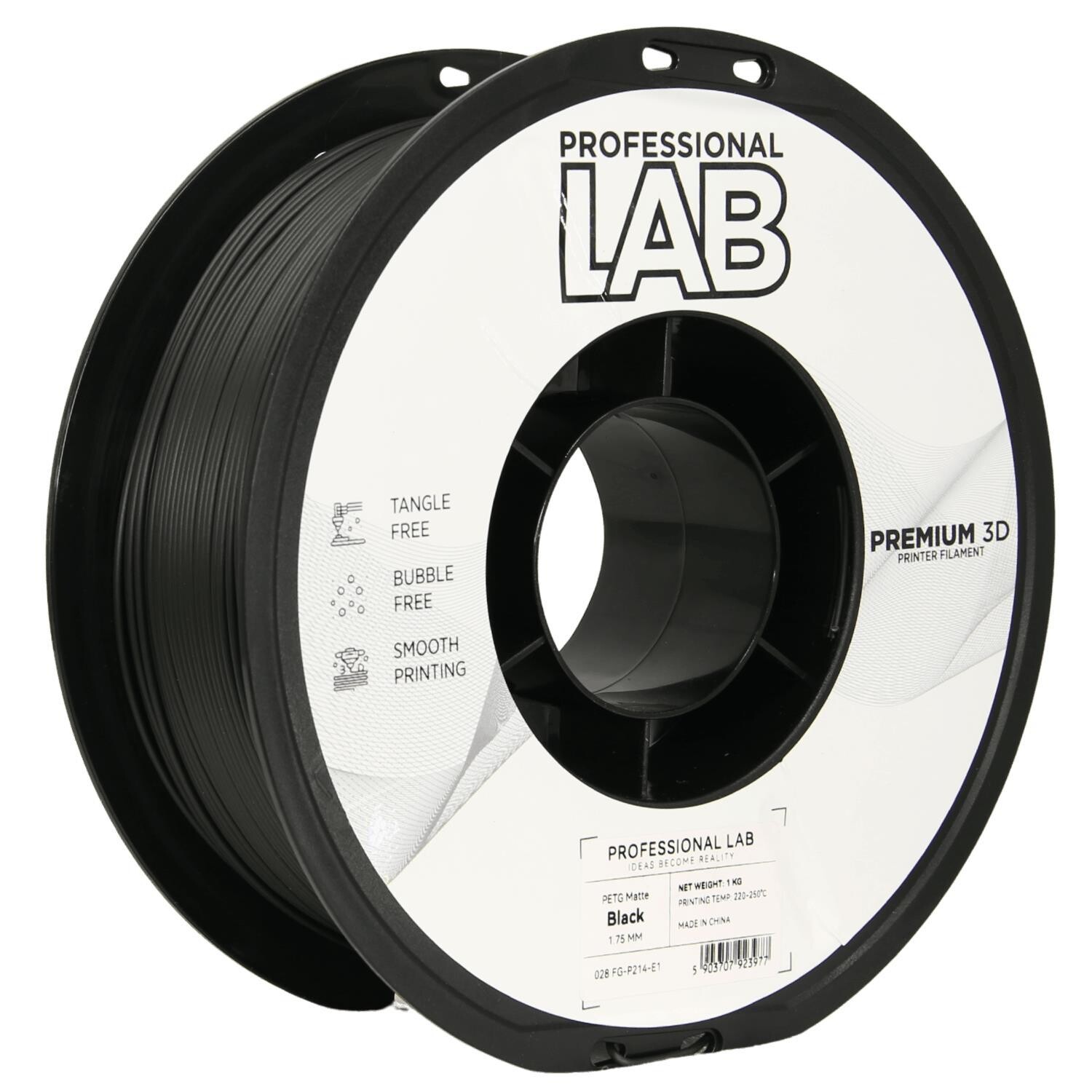 Professional Lab FG-P214-E1, 3D filament, PETG Matte, 1,75mm, 1000g, Černý (Black)