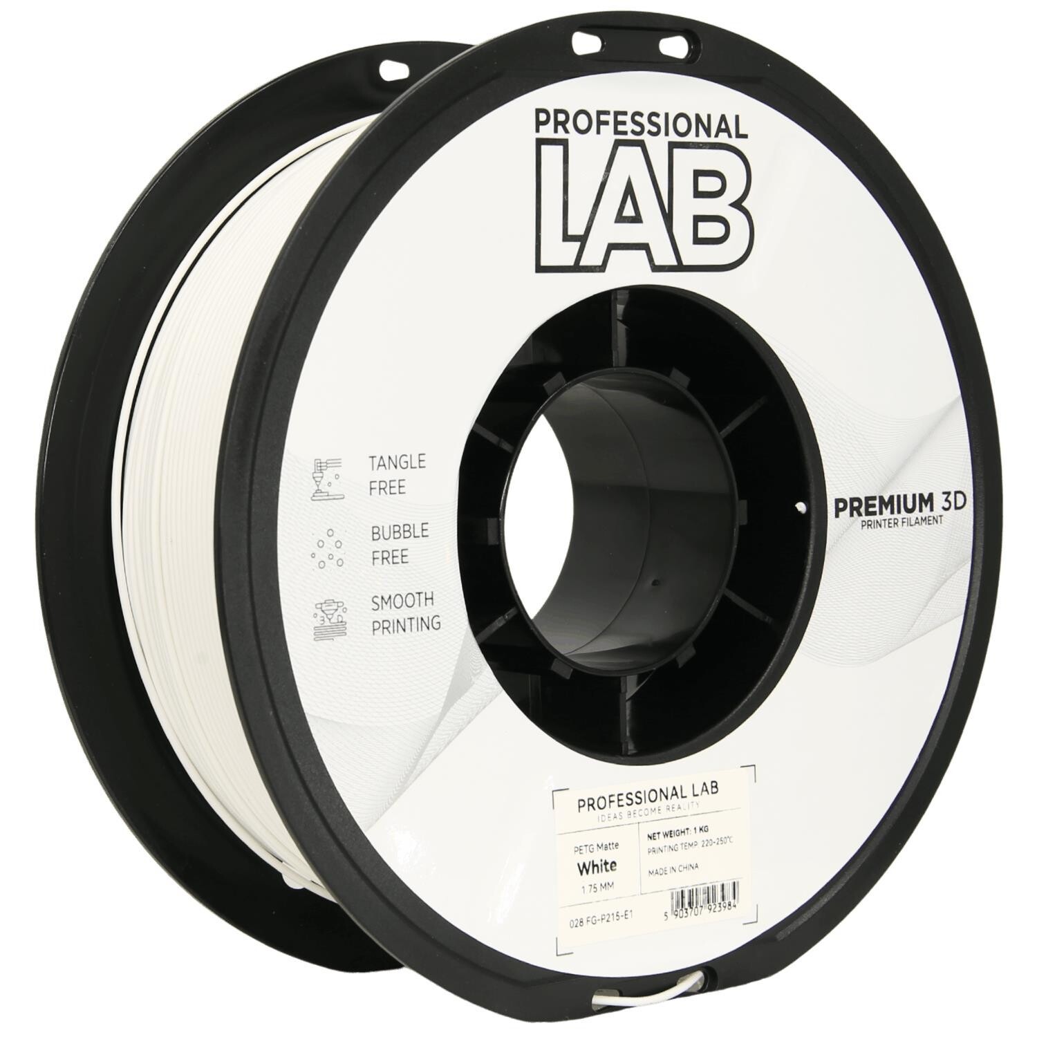Professional Lab FG-P215-E1, 3D filament, PETG Matte, 1,75mm, 1000g, Bílý (White)