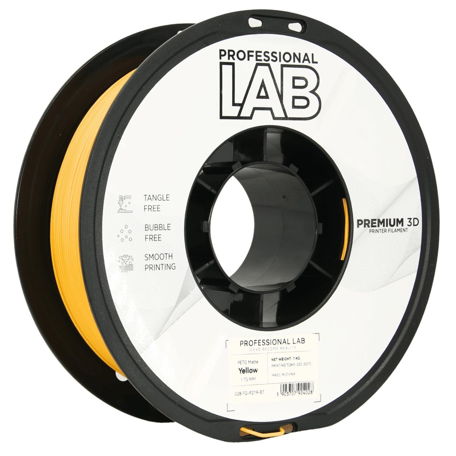 Professional Lab FG-P219-E1, 3D filament, PETG Matte, 1,75mm, 1000g, Žlutý (Yellow)