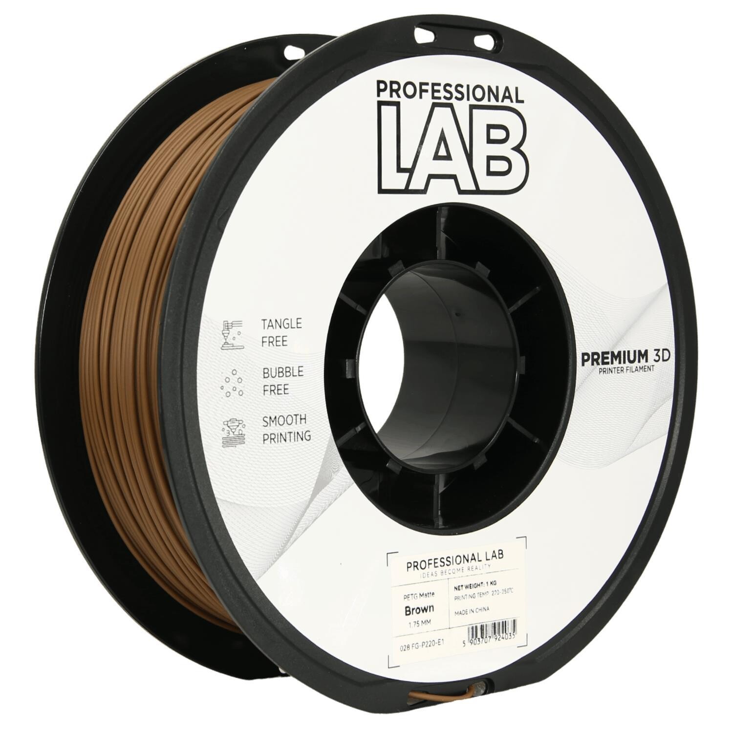 Professional Lab FG-P220-E1, 3D filament, PETG Matte, 1,75mm, 1000g, Hnědý (Brown)